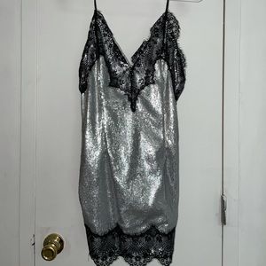 PLT x Kourtney Kardashian Silver Lace Zip Up Dress